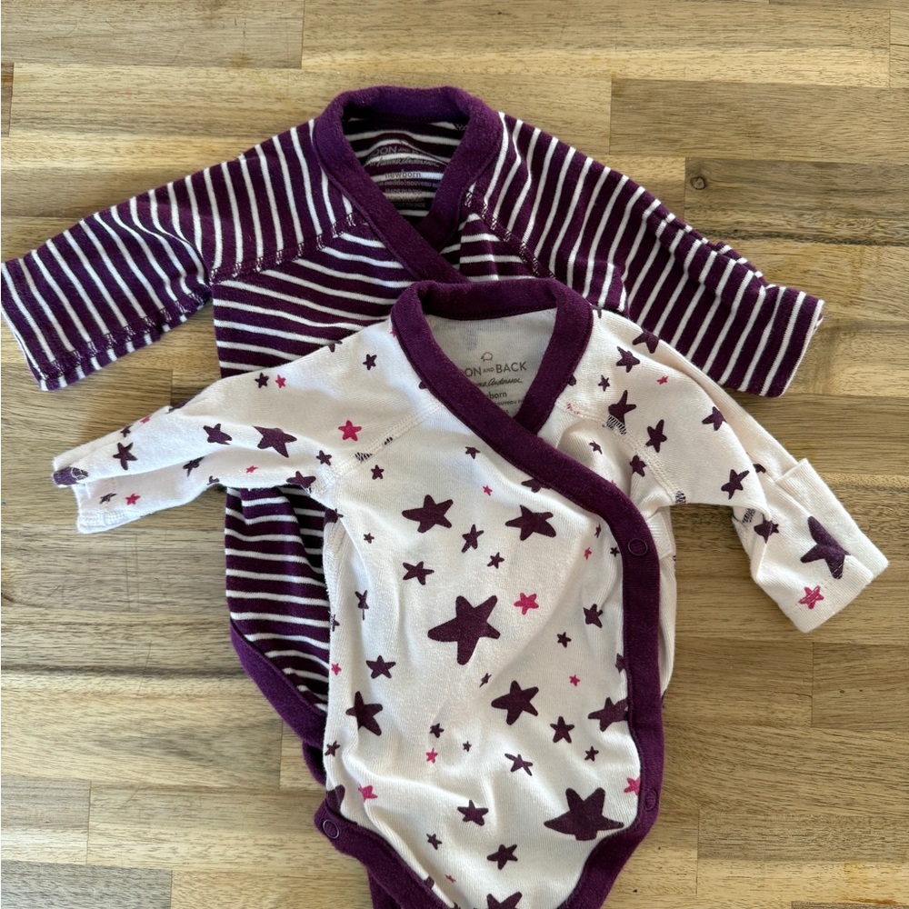 Hanna Andersson Purple and White Star and Stripe Bodysuit Set